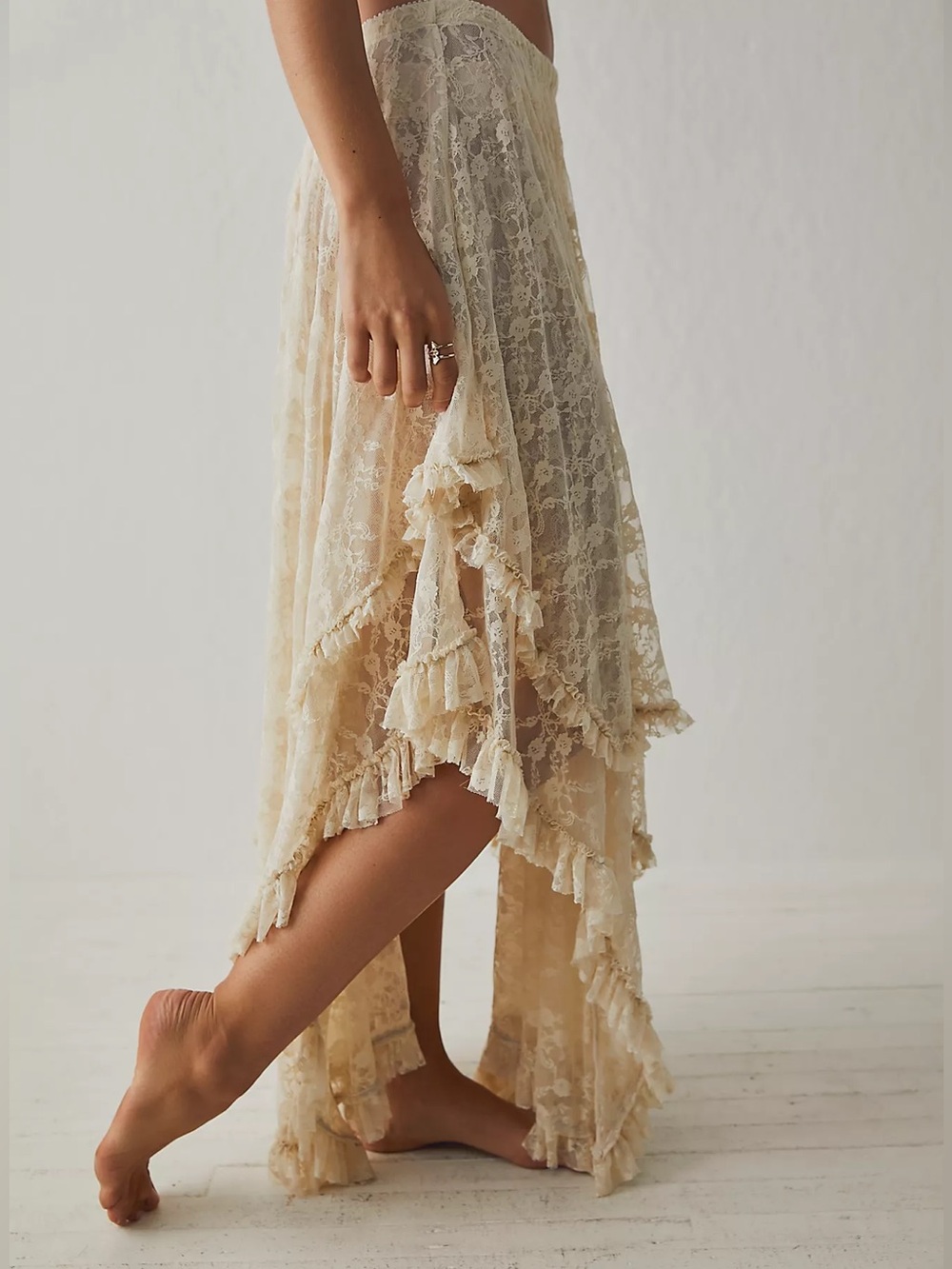 Free People Intimately French Courtship Lace Maxi Skirt Cream Small S - Picture 10 of 13